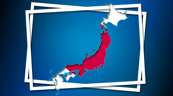 Mapa Japonii Granica Lądowa Flagą Białych Ramkach Renderowanie — Zdjęcie stockowe