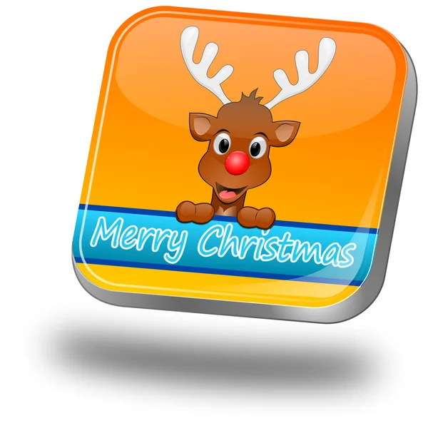 Reindeer wishing Merry Christmas Button  3d illustration — Stock Photo, Image