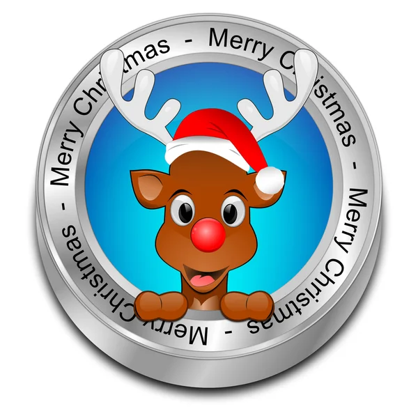 Reindeer wishing Merry Christmas Button - 3D illustration — Stock Photo, Image