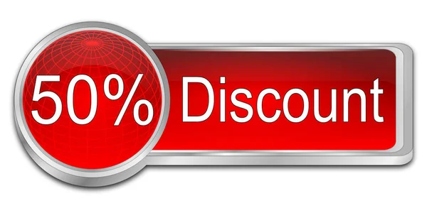 Red 50% Discount button - 3D illustration — Stock Photo, Image