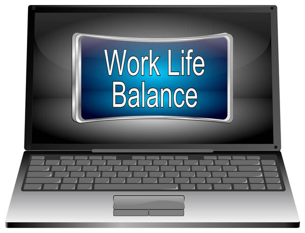 Ноутбук с кнопкой Work Life Balance - 3D иллюстрация
