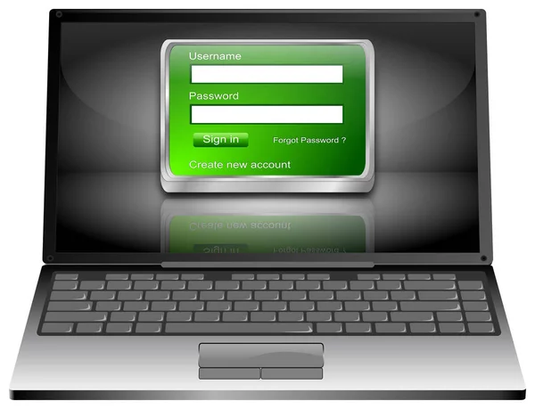 Laptop mit Login-Bildschirm - 3D-Illustration — Stockfoto