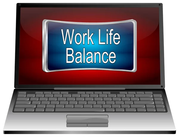 Laptop-Computer mit Work Life Balance-Taste - 3D-Illustration — Stockfoto