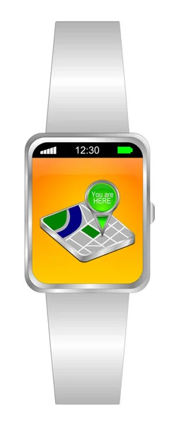 Smartwatch con Usted está aquí Mapa Pointer - Ilustración 3D — Foto de Stock