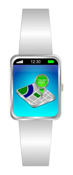 Smartwatch con Usted está aquí Mapa Pointer - Ilustración 3D — Foto de Stock