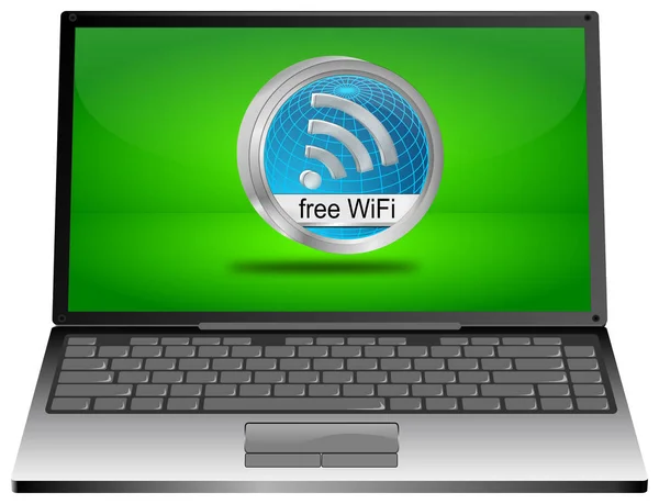 提供免费 wifi 上网笔记本电脑按钮-3d 图 — 图库照片