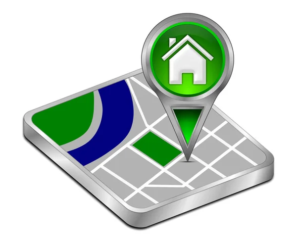 Puntatore mappa con Home Button - Illustrazione 3D — Foto Stock