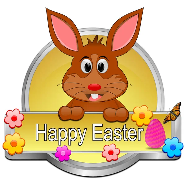 Easter bunny wishing happy easter button  3d illustration — Stock Photo, Image