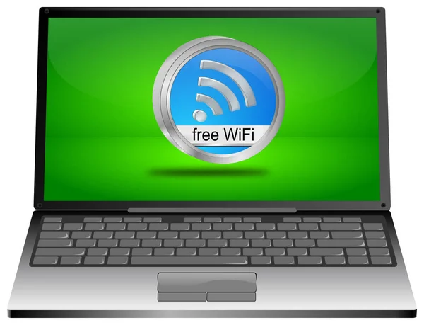 Laptop Computer with free WiFi button - 3D illustration — Stock Photo, Image