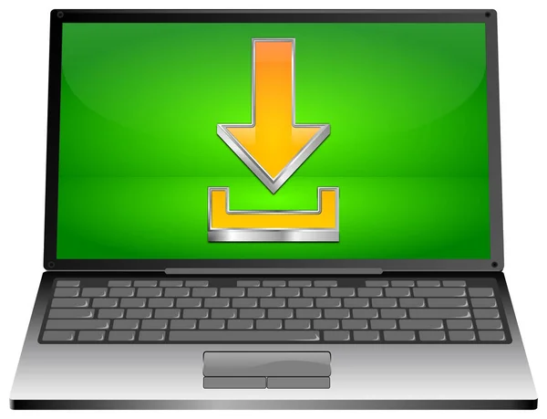 Laptopcomputer met Download symbool - 3d illustratie — Stockfoto