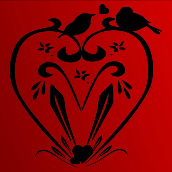 Coeur abstrait avec des petits oiseaux - illustration — Photo