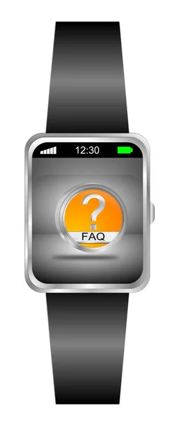 Smartwatch con pulsante FAQ - Illustrazione 3D — Foto Stock