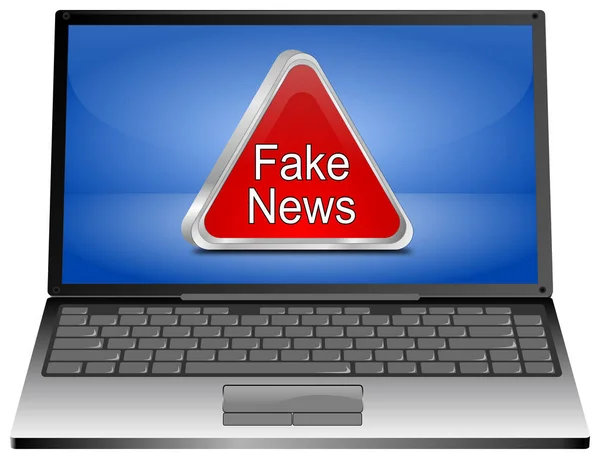 Přenosný počítač s Fake News varování znamení - 3d ilustrace — Stock fotografie