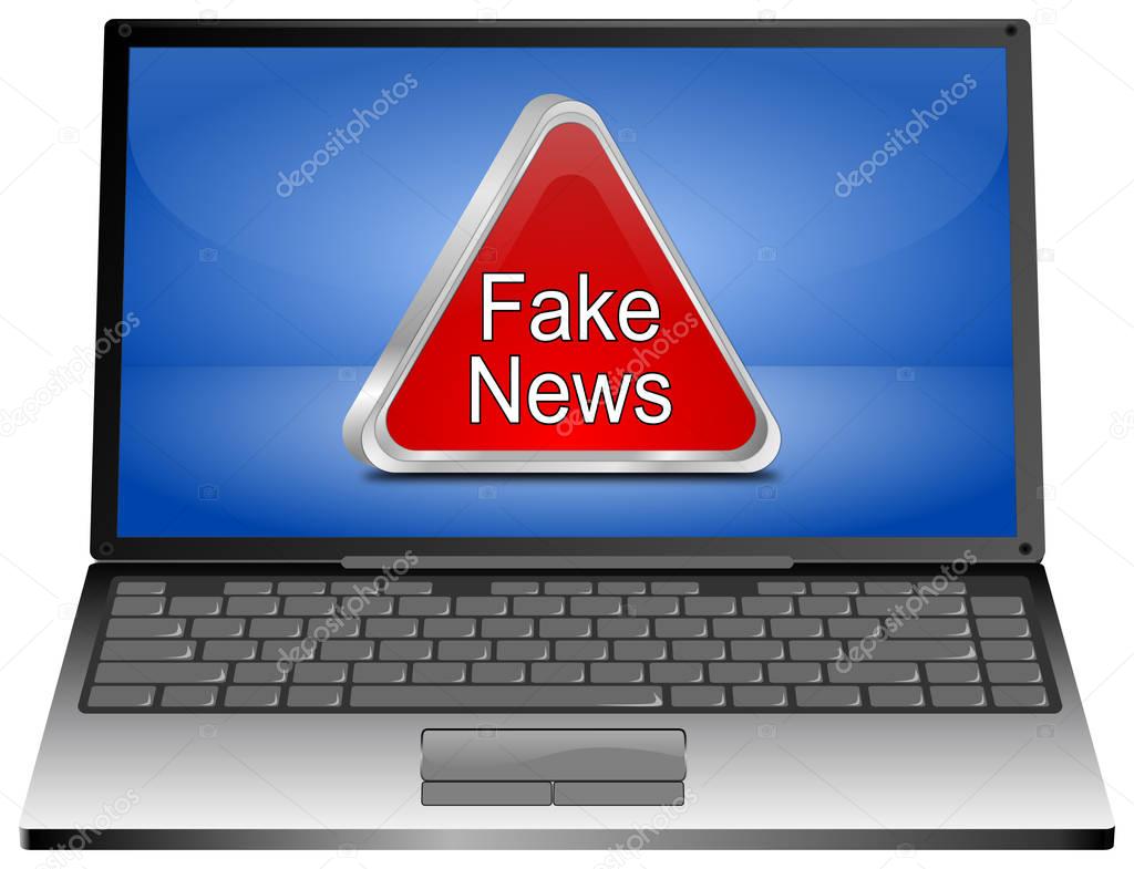 Laptop Computer with Fake News warning sign - 3D illustration