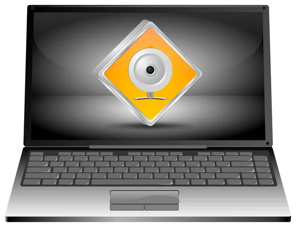 Ordenador portátil con botón Webcam - Ilustración 3D — Foto de Stock