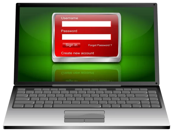 Ноутбук с экраном входа - 3D иллюстрация — стоковое фото