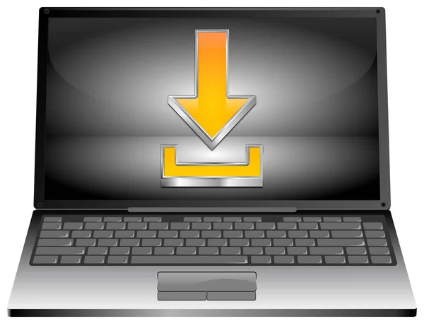 Computador portátil com Download Symbol - ilustração 3D — Fotografia de Stock