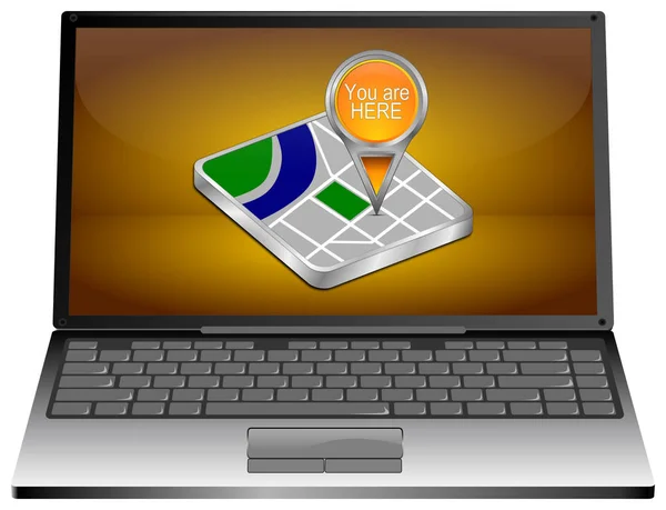 Laptop Computer with You are Here Map Pointer - 3D illustration — Stock Photo, Image