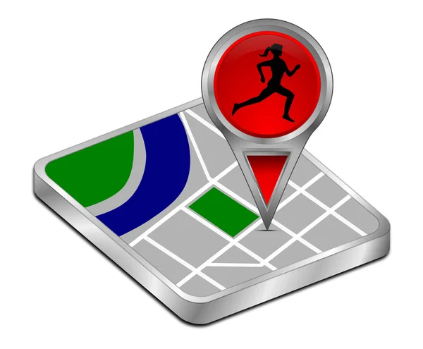 Puntero de mapa con jogger femenino - Ilustración 3D — Foto de Stock