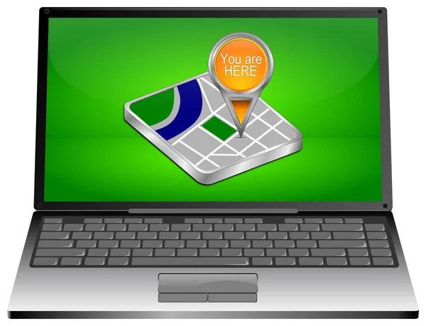 Laptop Computer with You are Here Map Pointer - 3D illustration — Stock Photo, Image