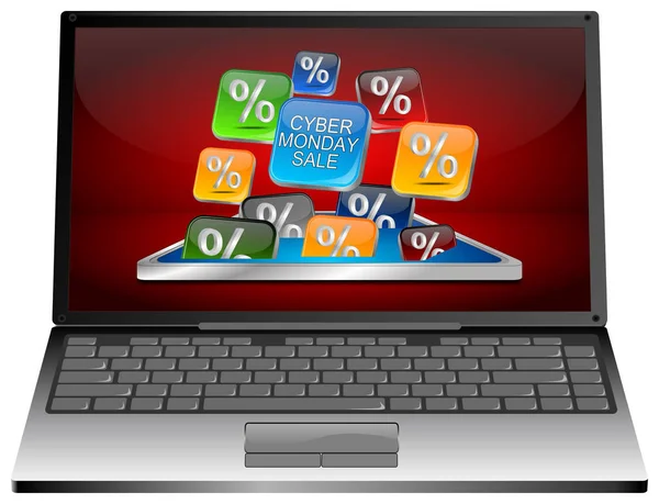 Laptop-Computer mit Cyber-Montagsverkauf - 3D-Illustration — Stockfoto