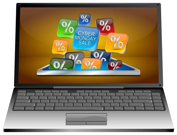 Laptop-Computer mit Cyber-Montagsverkauf - 3D-Illustration — Stockfoto