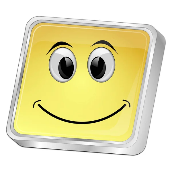 Botão com rosto sorridente - ilustração 3d — Fotografia de Stock