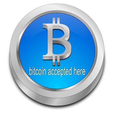 Bitcoin burada düğme - 3d çizim kabul