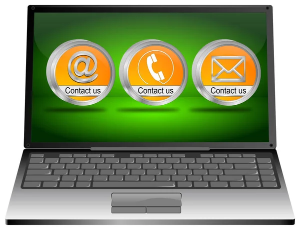 Laptop met contact knop - 3d illustratie — Stockfoto