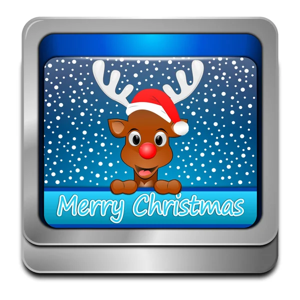 Reno Azul Deseando Feliz Botón Navidad Ilustración —  Fotos de Stock