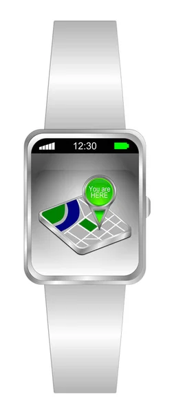 Smartwatch Med Grön Här Karta Pekaren Illustration — Stockfoto