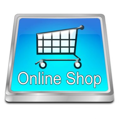 parlak mavi online Shop düğme - 3d çizim