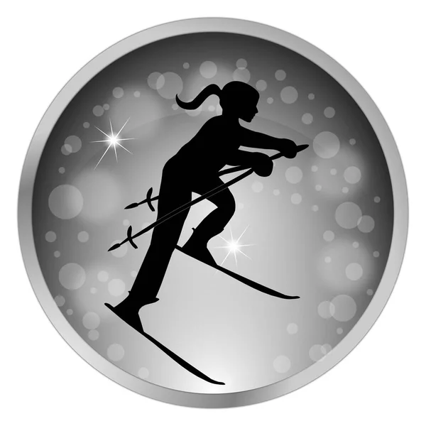 silver button Silhouette of female Skier  illustration