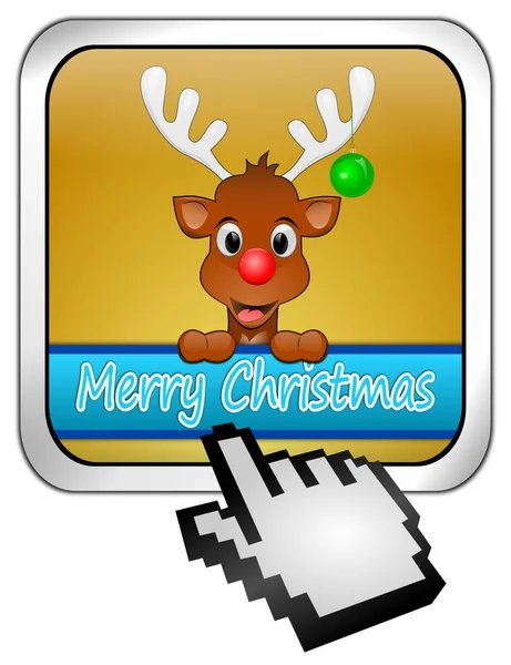 金驯鹿祝圣诞快乐按钮与光标 三维插图 — 图库照片