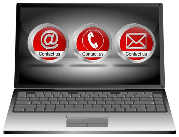 Ασημένια Laptop Κόκκινη Επικοινωνήστε Μαζί Μας Κουμπί Απεικόνιση — Φωτογραφία Αρχείου