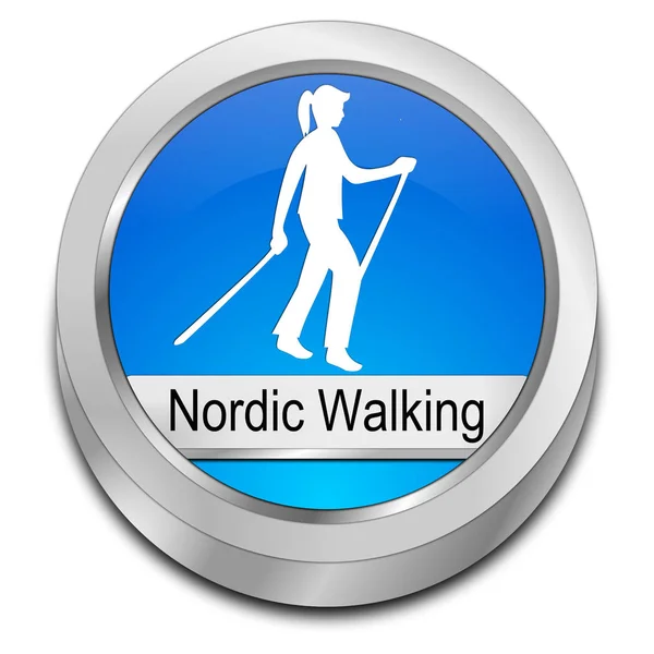 glossy blue Nordic Walking Button - 3D illustration