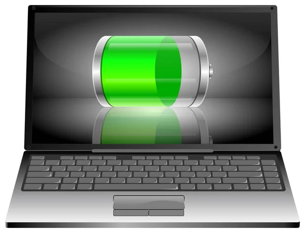 Zilveren Laptopcomputer Met Groene Batterij Illustratie — Stockfoto