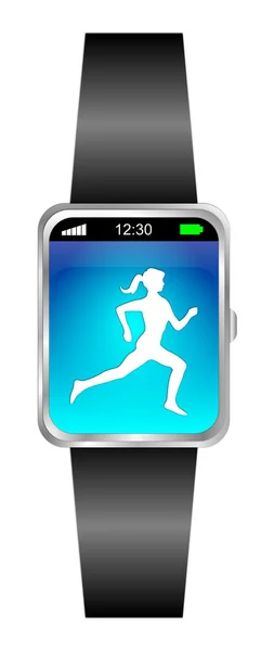 Czarny Zegarek Smartwatch Kobiece Runner Jogger Ilustracja — Zdjęcie stockowe