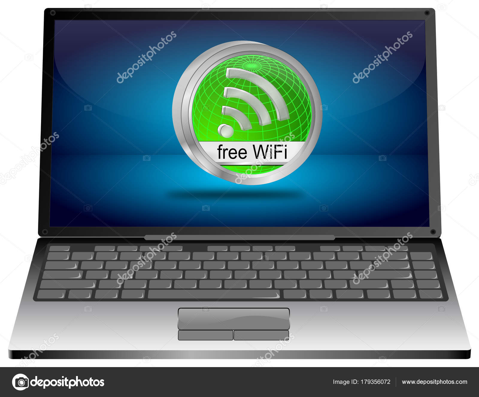 緑無料 wifi ボタン イラスト ノート パソコン — ストック写真