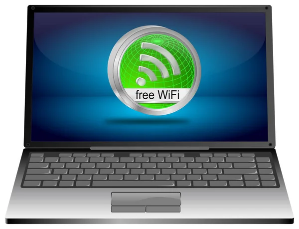 Laptop Computer Green Free Wifi Button Illustration — Stock Photo, Image