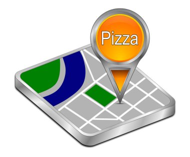 Turuncu harita göstergesi Pizza - 3d çizim ile