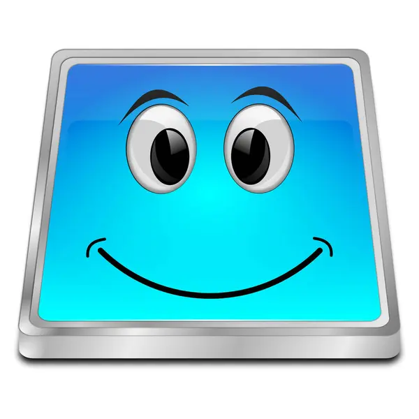 Bleu Brillant Bouton Avec Visage Souriant Illustration — Photo