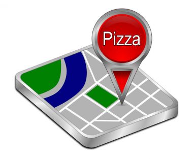 Dekoratif kırmızı harita göstergesi Pizza - 3d çizim ile