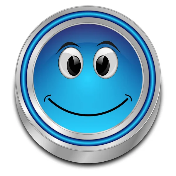 blue Button with smiling face - 3D illustration