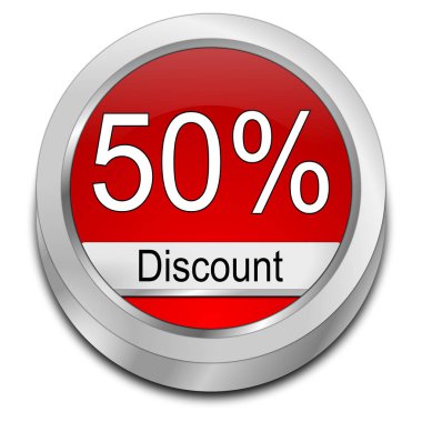 kırmızı% 50 İndirim düğmesi - 3D illüstrasyon