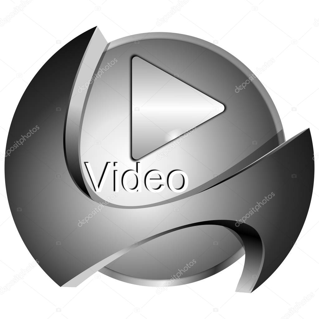 decorative silver Play Video Button - 3D illustration
