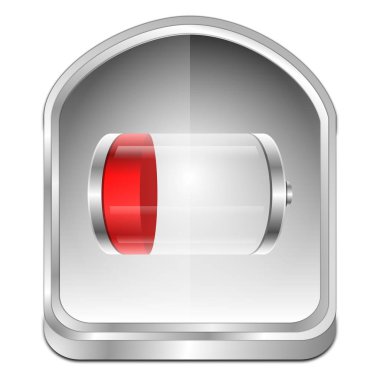 Kırmızı pil düğme - 3d çizim gümüş