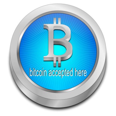 Mavi Bitcoin burada kabul edildi düğmesi - 3D illüstrasyon