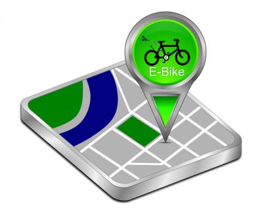 Yeşil harita göstergesi E-Bisiklet - 3d çizim ile