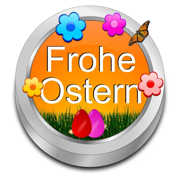 Oranžové Tlačítko Veselé Velikonoce Německy Obrázku — Stock fotografie